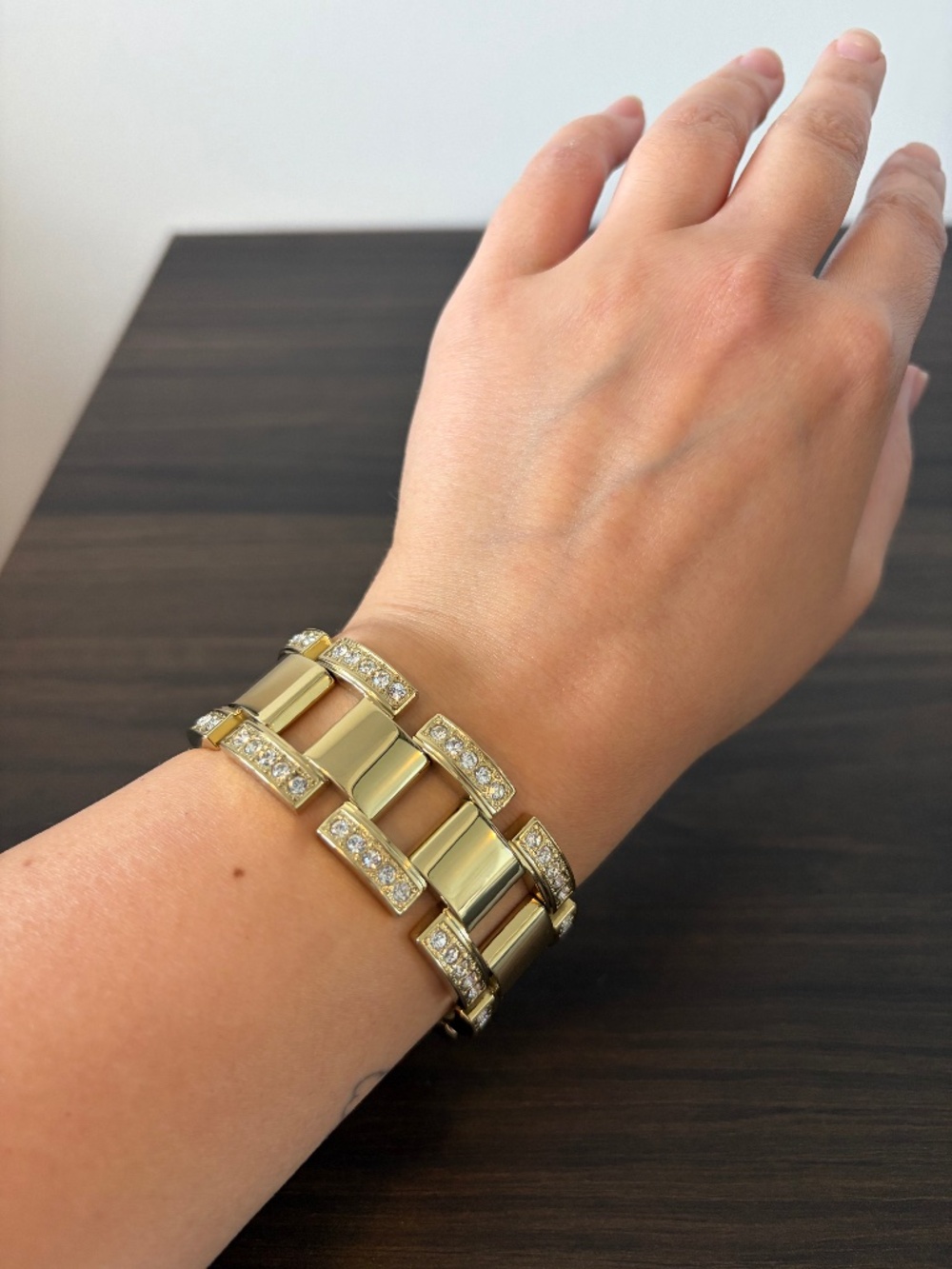 Dyrberg/Kern Gold Tone Crystal Pavé Link Bracelet Statement 7.5"